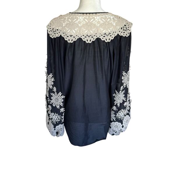 Kobi Halperin Leila Applique Peasant Blue Long Sleeve Blouse Freesize - Picture 2 of 6